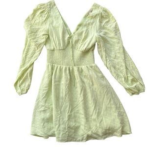 NWT Copper Key Light Green Long Sleeve Smocked Waist Mini Dress